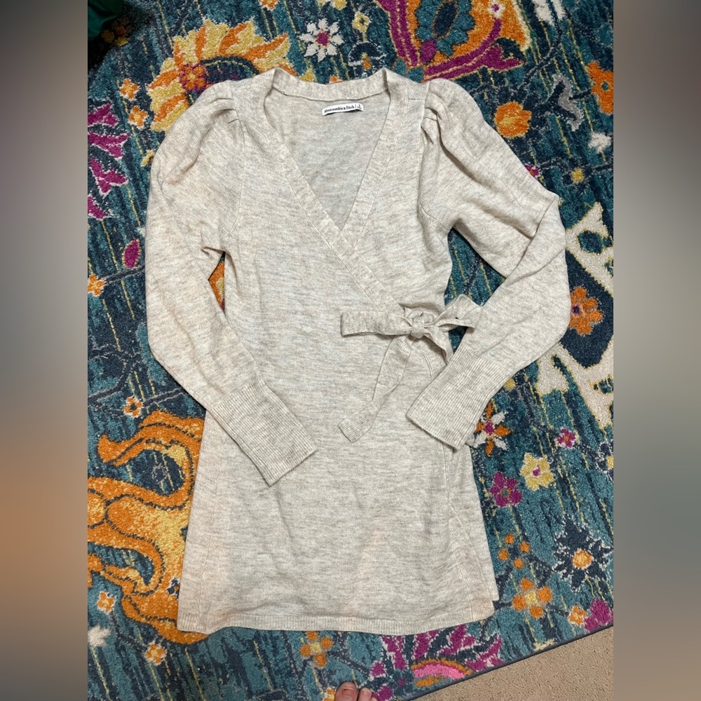 Abercrombie & Fitch tan sweater wrap dress